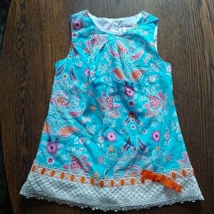 Counting Daisies Aqua Orange Paisley Print Sleeveless Dress Size Girls 6